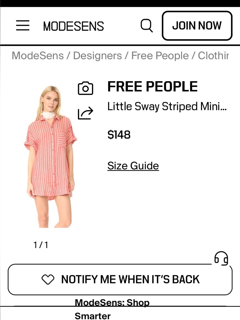 Free People Little Sway mini dress/shirt. striped